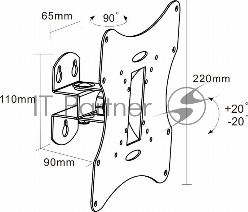 Кронштейн Arm media LCD-201 black, 10 шт/уп. Кр. стал. наст. для TV 15-37, max 30 кг, 2 ст св., нак. ±20°, пов. 60°, от ст. 90 мм, max VESA 200x200 мм.