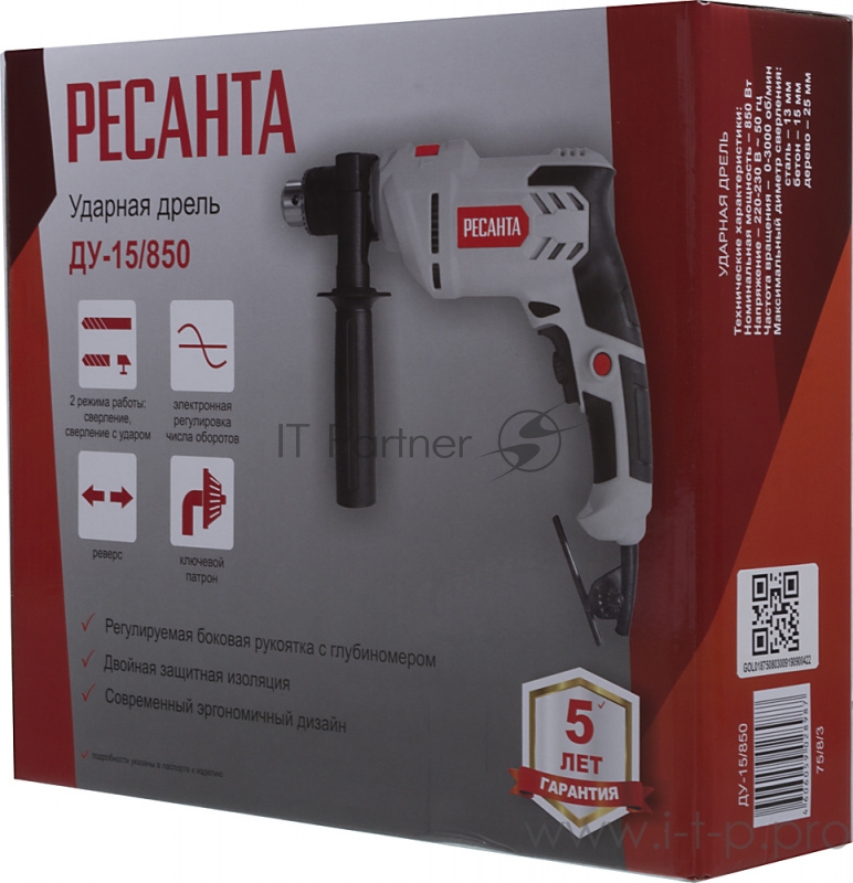 Дрель ударная Ресанта ДУ-15/850 850Вт патрон:кулачковый реверс