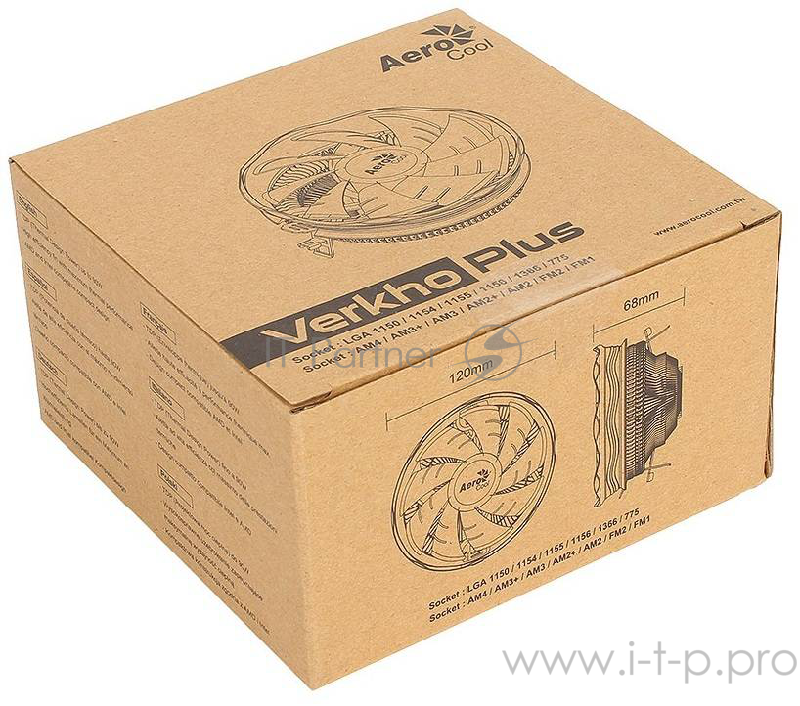 Кулер CPU Aerocool Verkho Plus (универсальный, 110W, 10-27 dB, 1000-2000 rpm, 120мм, 4pin) RTL