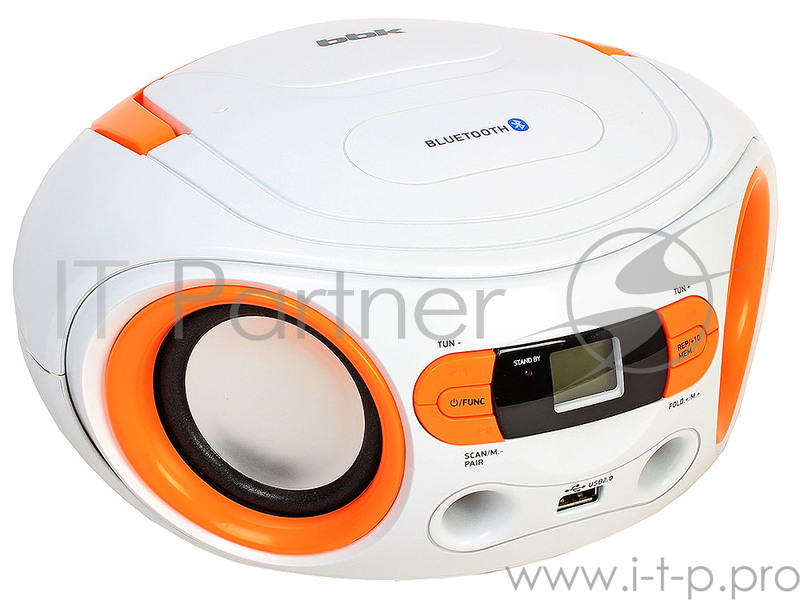 Аудиомагнитола BBK BS15BT белый/оранжевый 2Вт/MP3/FM(dig)/USB/BT