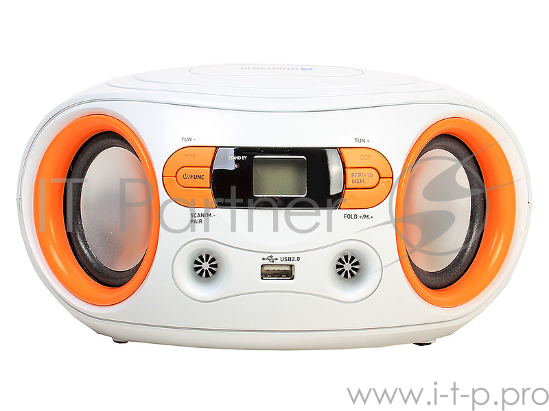 Аудиомагнитола BBK BS15BT белый/оранжевый 2Вт/MP3/FM(dig)/USB/BT