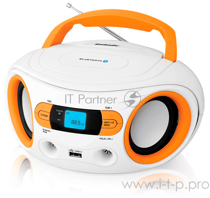 Аудиомагнитола BBK BS15BT белый/оранжевый 2Вт/MP3/FM(dig)/USB/BT