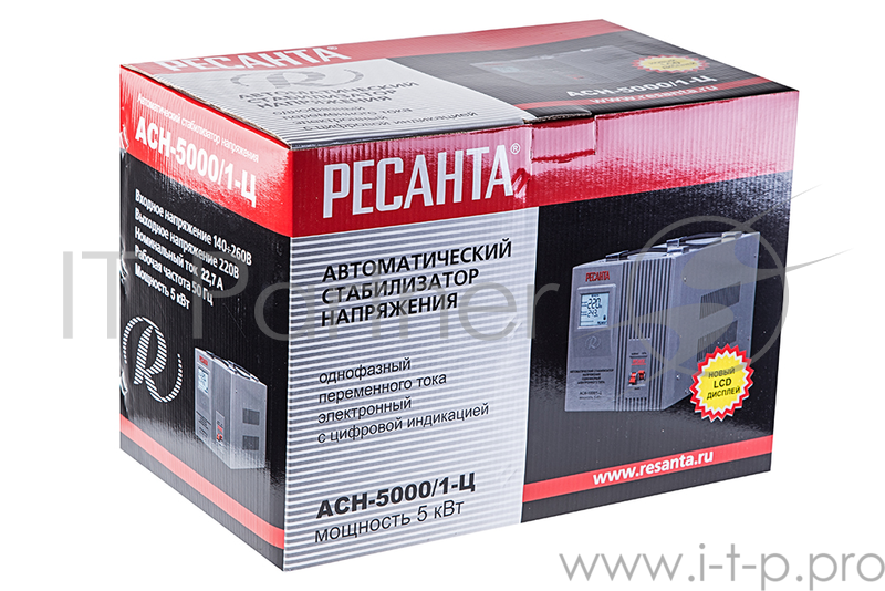 Ресанта Стабилизаторы напряжения Ресанта АСН-5 000/1-Ц 63/6/6 Стабилизатор {220В±8%, Габариты 340х220х230, Вес 13 кг}