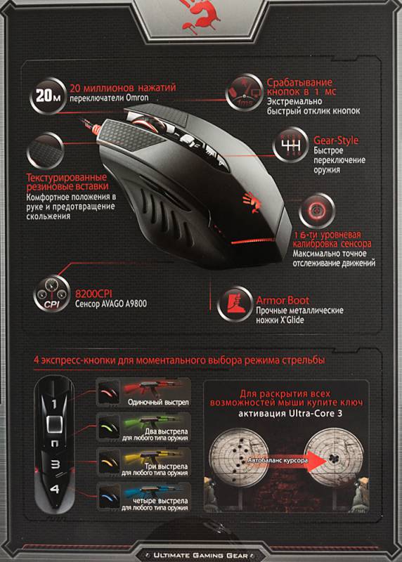 Мышь A4Tech Bloody Terminator TL7 черный/серый лазерная (8200dpi) USB2.0 игровая (8but)