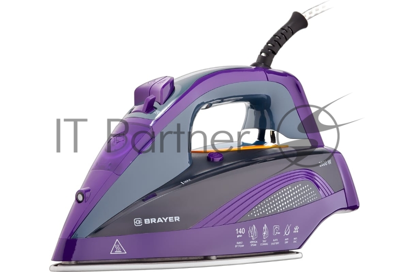 Утюг BRAYER, 2600 Вт, керамич, автоотключ. Пар 140 г/м, One temp, антикапля, спрей, самоот,