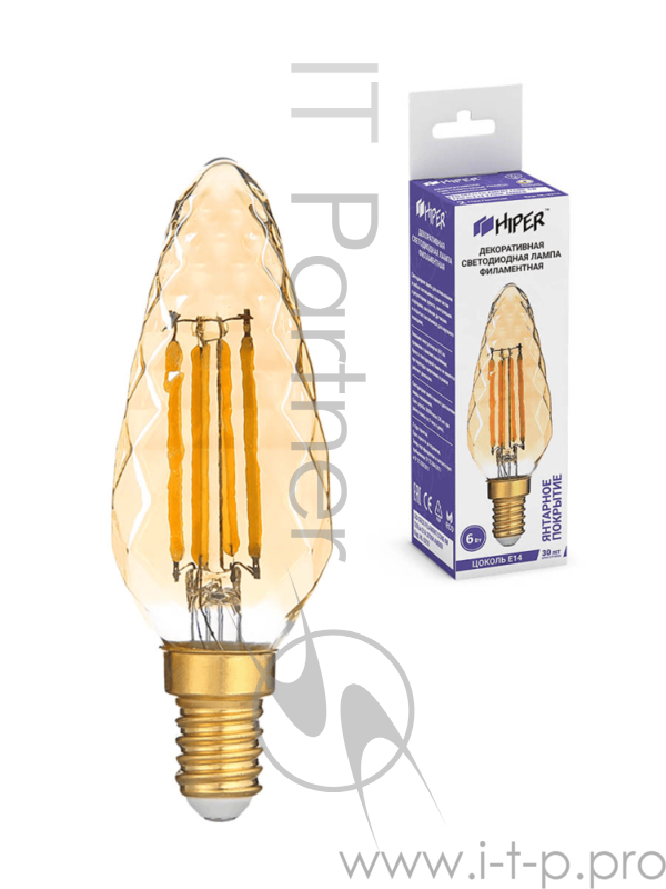 Лампа светодиодная Hiper HIPER LED DECO FILAMENT CONE 6W 720Lm E14 35105 2700K GOLD