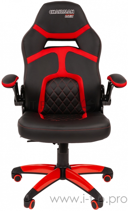 Игровое кресло Chairman game 18 чёрное/красное (Экокожа/Ткань TW, пластик, газпатрон 3 кл, ролики, механизм качания)