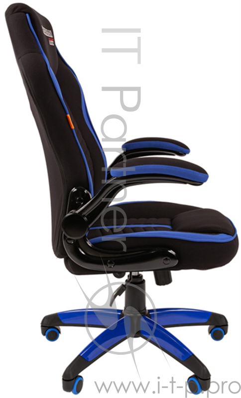 Игровое кресло Chairman game 19 чёрное/синее (ткань полиэстер, пластик, газпатрон 3 кл, ролики, механизм качания)