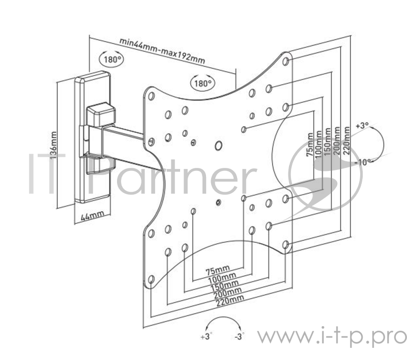 Кронштейн для телевизора Ultramounts UM 876 черный 23-42 макс.20кг настенный поворот и наклон