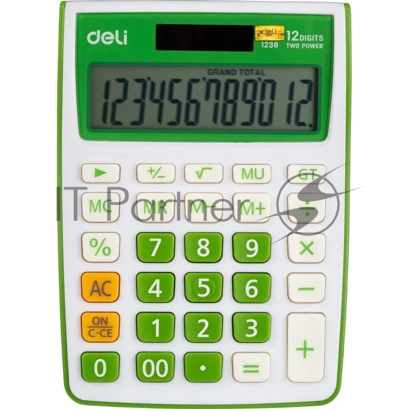 Калькулятор настольный Deli E1238/GRN зеленый 12-разр.