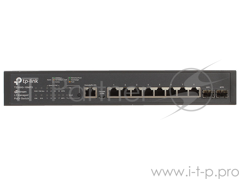 Сетевое оборудование TP-Link T2500G-10MPS JetStream 8-портовый гигабитный управляемый коммутатор PoE+ 2 уровня с 2 SFP-слотами