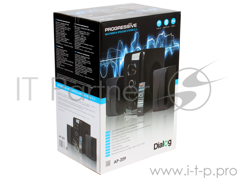 Колонки Dialog Progressive AP-209 BLACK - акустические колонки 2.1, 30W+2*15W RMS,Bluetooth,FM,USB+SD reader