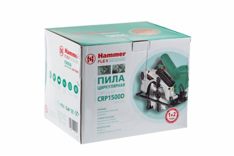 Пила Hammer Flex CRP1500D Пила циркулярная 324902 { 1500Вт 4700об/мин 190 x 30мм макс.пропил 67мм }