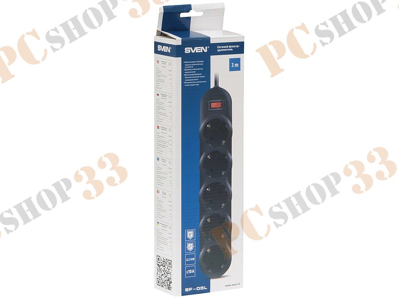 Сетевой фильтр на 5 розеток Sven SF-05L, черный (1.8м)