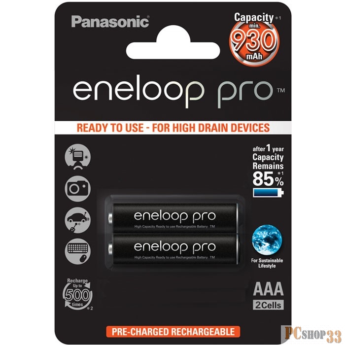 Аккумулятор Eneloop PRO AAA930mAh/2BL BK-4HCDE/2BE