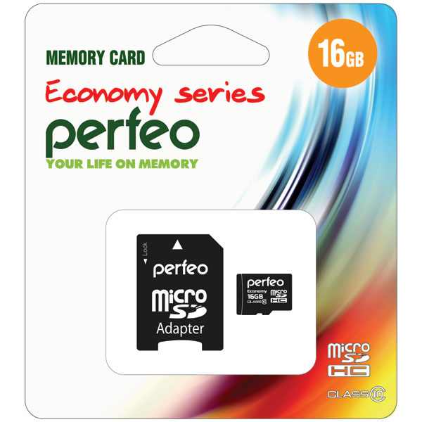 Карта памяти Micro SecureDigital 16Gb Perfeo PF16GMCSH10AES {MicroSDHC Class 10, SD adapter}