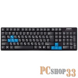 Клавиатуры Exegate EX264055RUS Клавиатура Exegate LY-402, USB, черная, 104кл, Enter большой, 8 голубых клавиш Color box