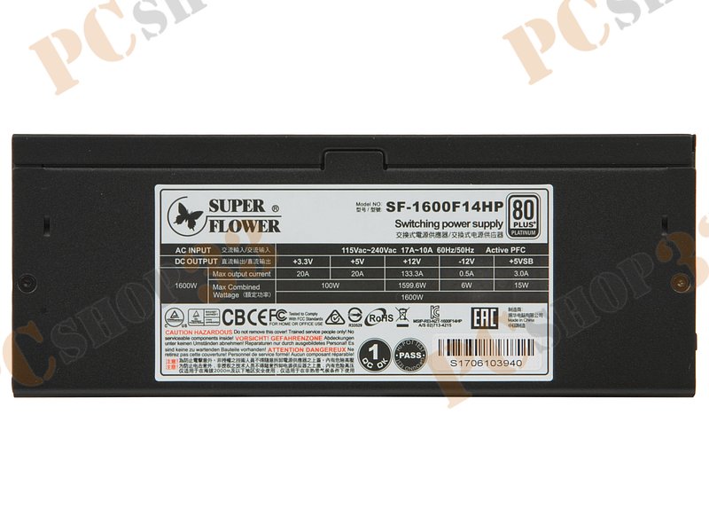 Блок питания 1600Вт Super Flower Leadex Platinum SF-1600F14HP ATX12V V2.32 (24+4/8+6+6/8pin, вентилятор d140мм) + кабель питания EURO (1.4м)
