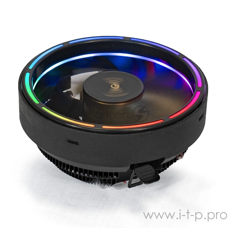 Кулер ExeGate EX286155RUS Dark Magic EE126A-RGB (Al black coating, LGA775/1150/1151/1155/1156/120 TDP 100W, Fan 120mm, 1800RPM, Hydro bearing, 4pin, 18db, 410г, черный, RGB, с термопастой, на защелках, Reta