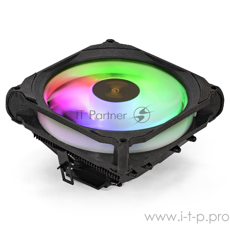 Кулер ExeGate EX286157RUS Dark Magic EE126R-PWM.RGB (Al black coating, LGA775/1150/1151/1155/1156/120 TDP 95W, Fan 120mm, PWM, 900-2000RPM, Hydro bearing, 4pin, 11-24db, 410г, черный, RGB подсветка, с термо