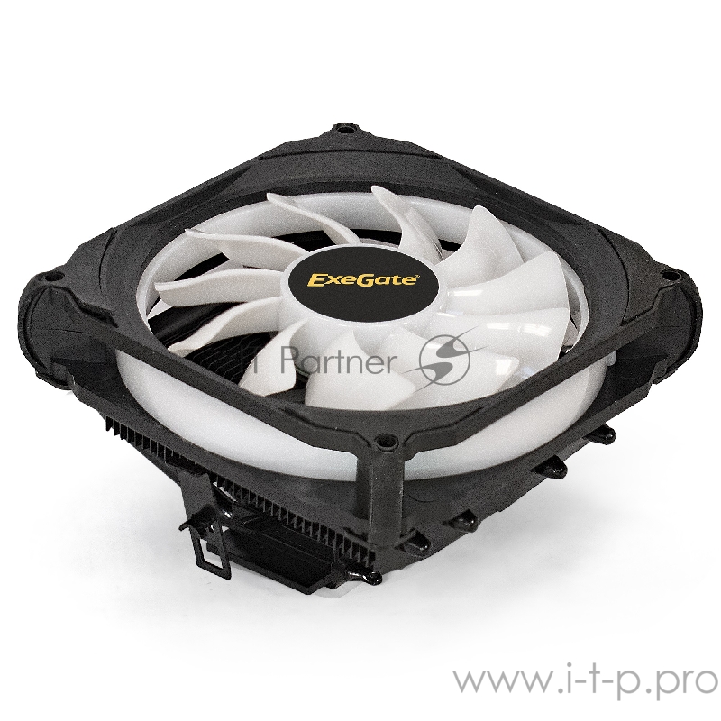 Кулер ExeGate EX286157RUS Dark Magic EE126R-PWM.RGB (Al black coating, LGA775/1150/1151/1155/1156/120 TDP 95W, Fan 120mm, PWM, 900-2000RPM, Hydro bearing, 4pin, 11-24db, 410г, черный, RGB подсветка, с термо