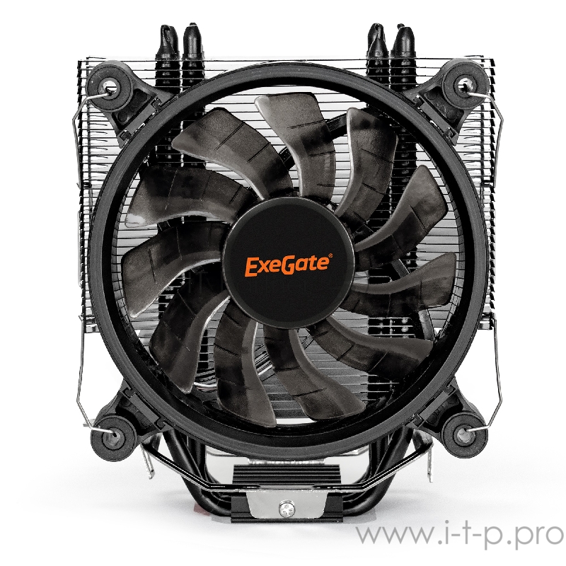 Кулер ExeGate EX286300RUS Dark Magic EXX400B-PWM.RGB (Al+Copper, черное покрытие, 4 тепл.трубки, LGA775/1150/1151/1155/1156/120 TDP 140W, Fan 120mm, PWM, 1200-2100RPM, Hydro bearing, 4pin, 11-24db, 595г, RG