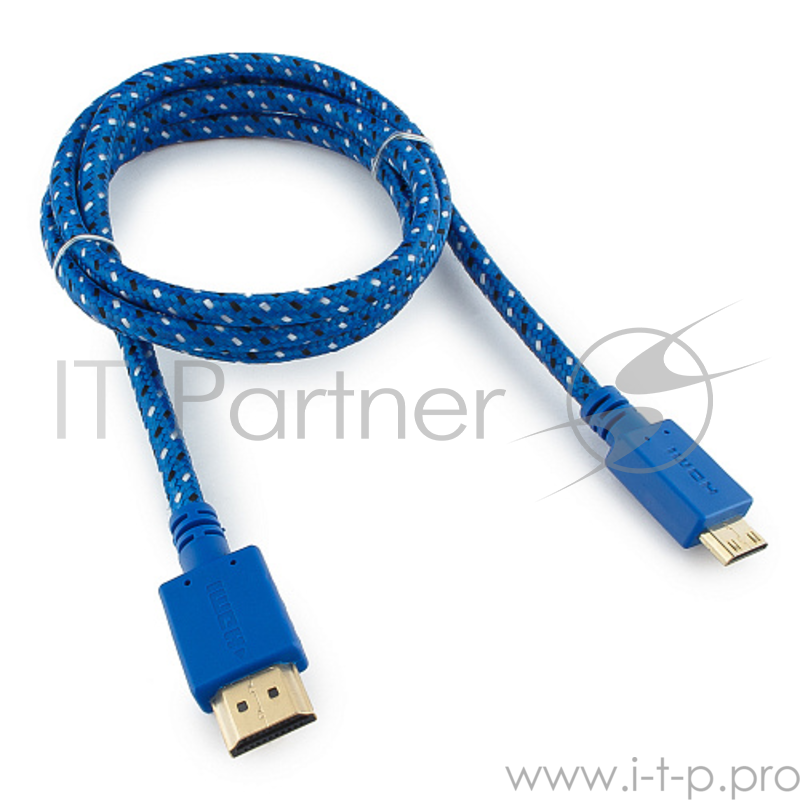 Кабель Konoos Кабель HDMI- miniHDMI KC-HDMICnbl, 1м, v1.4, 19M/19M, нейлоновая оплетка, синий, позол.разъемы, коробка