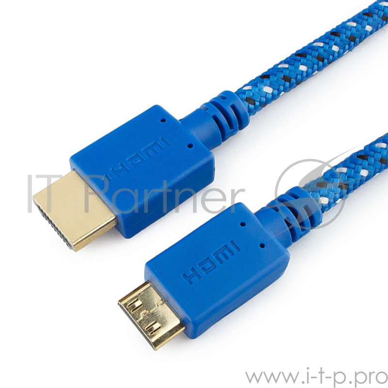 Кабель Konoos Кабель HDMI- miniHDMI KC-HDMICnbl, 1м, v1.4, 19M/19M, нейлоновая оплетка, синий, позол.разъемы, коробка