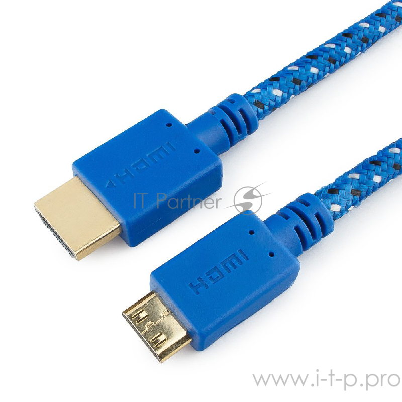 Кабель Konoos Кабель HDMI- miniHDMI KC-HDMICnbl, 1м, v1.4, 19M/19M, нейлоновая оплетка, синий, позол.разъемы, коробка