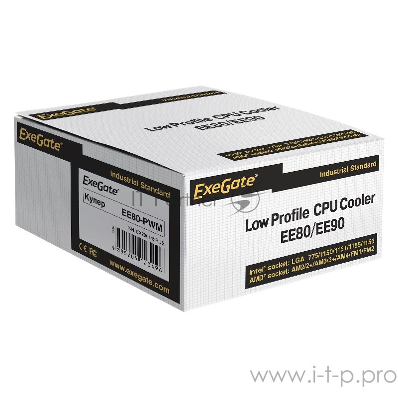 Кулер ExeGate EX286145RUS EE80-PWM (Al, LGA775/1150/1151/1155/1156/120 TDP 65W, Fan 80mm, PWM, 800-2400RPM, Hydro bearing, 4pin, 11-24db, 205г, с термопастой, на защелках, Retail color box)