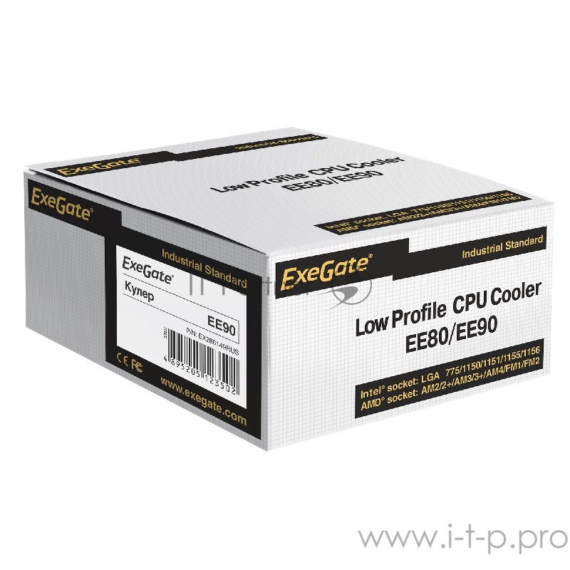 Кулер ExeGate EX286149RUS EE91 (Al, LGA775/1150/1151/1155/1156/120 TDP 75W, Fan 90mm, 2200RPM, Hydro bearing, 3pin, 22db, 215г, с термопастой, на защелках, Retail color box)