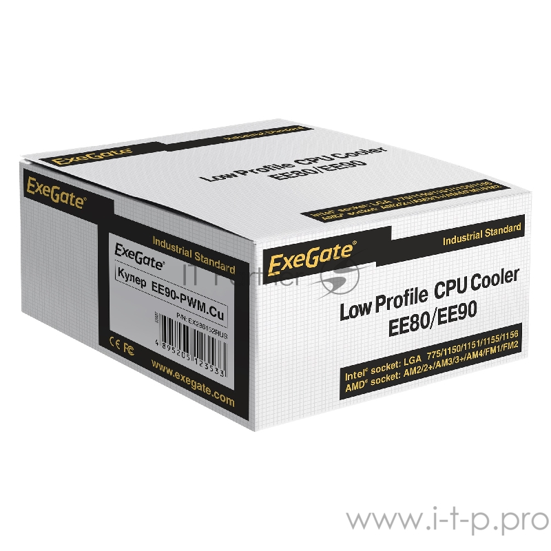 Кулер ExeGate EE90-PWM.Cu (Al+Cu, LGA775/1150/1151/1155/1156/120 TDP 80W, Fan 90mm, PWM, 800-2400RPM, Hydro bearing, 4pin, 11-24db, 265г, с термопастой, на защелках, Retail color box)