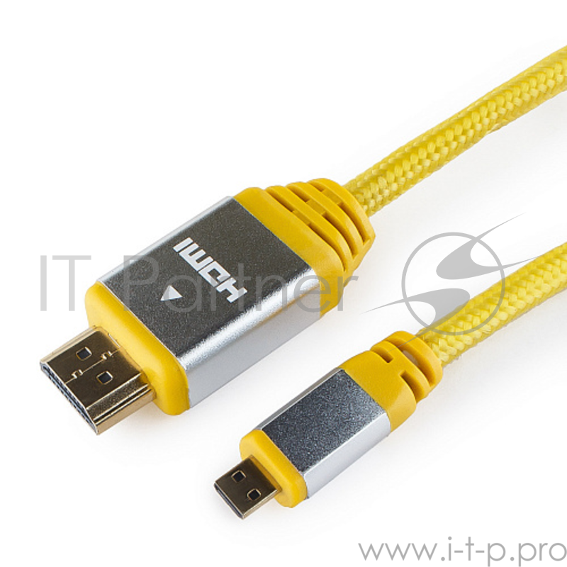 Кабель Konoos Кабель HDMI- microHDMI KCP-HDMIDny, 1м, v1.4, 19M/19M, алюмин. корпус, нейлоновая оплетка, желтый, позол.разъемы, коробка