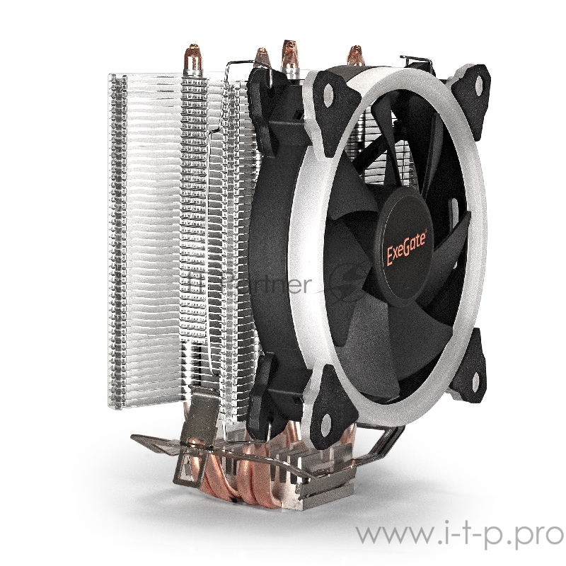 Кулер ExeGate EX286159RUS Wizard EXX400-PWM.RGB (Al+Copper, 4 тепл.трубки, LGA775/1150/1151/1155/1156/120 TDP 80W, Fan 90mm, PWM, 800-2400RPM, Hydro bearing, 4pin, 11-24db, 680г, RGB подсветка, с термопасто