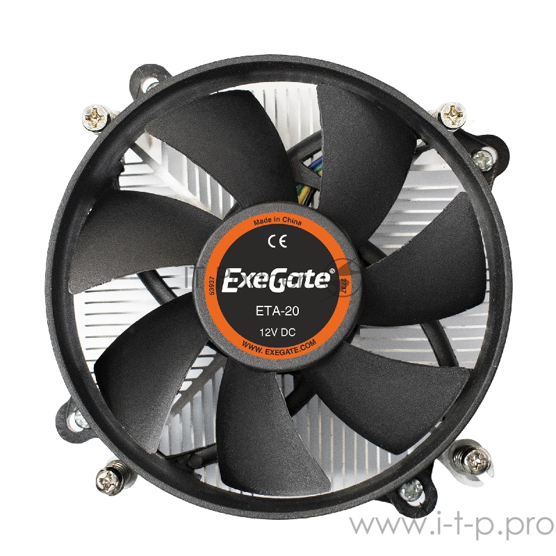 Кулер ExeGate EX286142RUS ETA-20 (Al, LGA1150/1151/1155/1156/1200/13 TDP 100W, Fan 95mm, 2200RPM, Hydro bearing, 3pin, 22db, 365г, с термопастой, на винтах, Retail color box)