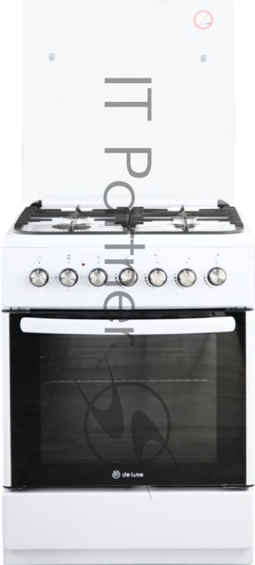 Плита Комбинированная De Luxe 606040.00гэ-001(кр) ЧР белый (стеклянная крышка) реш.чугун