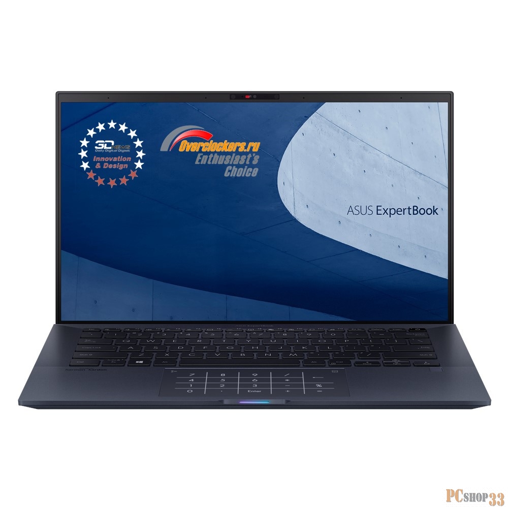 Ноутбук ASUS B9400CEA-KC0308T 66Вт/ч батарея +cable +bag 14(1920x1080 (матовый) IPS)/Intel Core i5 1135G7(2.4Ghz)/16384Mb/512PCIS Iris Xe Graphics/Cam/BT/WiFi/war 1y/1.01kg/Star Black/W10 + Support NumberPad