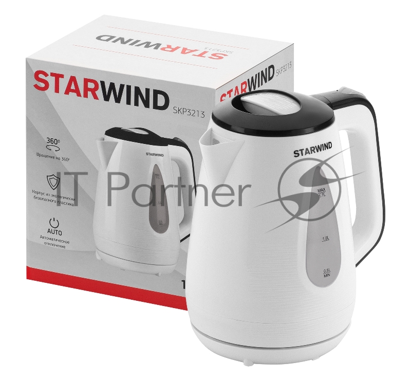 Чайник электрический Starwind SKP3213 1.7л. 2200Вт белый/черный (корпус: пластик)