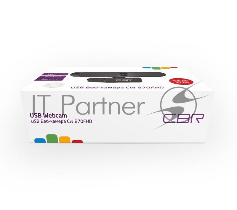 Веб-камера CBR CW 870FHD Black, 2 МП, 1920х1080, USB 2.0, встроенный микрофон с шумоподавлением, автофокус, крепление на мониторе, длина кабеля 1,8 м, цвет чёрный