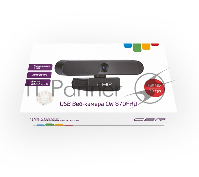 Веб-камера CBR CW 870FHD Black, 2 МП, 1920х1080, USB 2.0, встроенный микрофон с шумоподавлением, автофокус, крепление на мониторе, длина кабеля 1,8 м, цвет чёрный