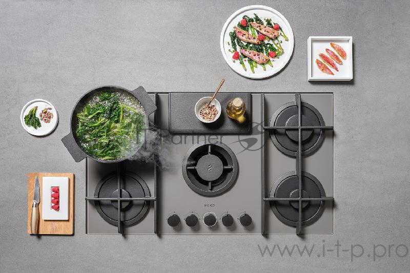 Газовая варочная панель ELICA NIKOLATESLA FLAME GR/A/88-PRF0147742A / газ, с вытяжкой, 1200 м3/ч, серая