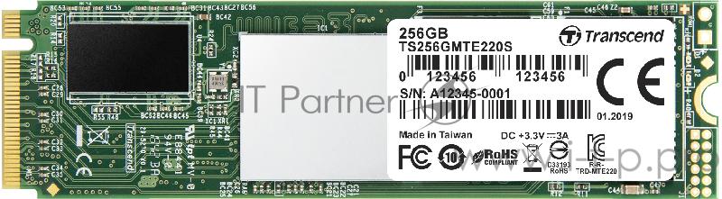 Твердотельный накопитель Transcend MTE220S SSD 256GB, 3D TLC, M.2 (2280), PCIe Gen 3.0 x4, NVMe, R3300/W1100, TBW 550