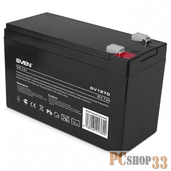 Батарея SVEN Security SV 1207S (12V7Ah), напряжение 12В, емкость 7А*ч, макс. ток заряда 2.65А, свинцово-кислотная типа AGM для слаботочных систем, тип клемм F1, Д/Ш/В 151/65/94, 1.85 кг. Battery SVEN Security SV 1207S (12V7Ah), voltage 12V, capacity