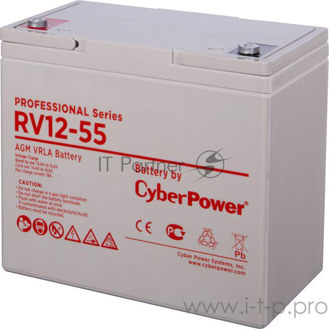 Аккумуляторная батарея PS CyberPower RV 12-55 / 12 В 55 Ач Battery CyberPower Professional series RV 12-55, voltage 12V, capacity (discharge 20 h) 60Ah, capacity (discharge 10 h) 55.6Ah, max. discharge current (5 sec) 660A, max. charge current 17A, l