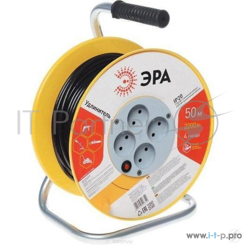 Эра Силовые удлинители на рамке и на катушке ЭРА Б0033023 Удлинитель силовой RP-4-3x1-50m с заземлением 4 гн 3х1мм пластиковая катушка