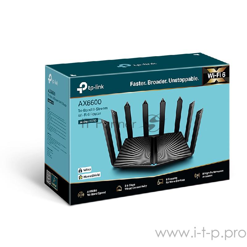 Маршрутизатор AX6600 tri-band wireless Gigabit router, 4804Mbps at 5G band1, 1201Mbps at 5G band2 and 574Mbps at 2.4G, 1*2.5G WAN/LAN port, 1*1G WAN/