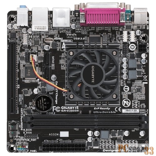 Материнская плата Gigabyte GA-E3800N (v1.1) RTL {AMD E2-3800, 2*DDR3, SATA 6Gb/s, ALC887 8ch, SATA3, GLAN, USB3.1, COM, D-SUB + HDMI, Mini-ITX}