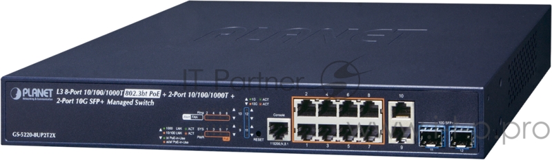 коммутатор L3 8-Port 10/100/1000T 75W 802.3bt PoE + 2-Port 10/100/1000T + 2-Port 10G SFP+ Managed Switch (240W PoE Budget, ERPS Ring, ONVIF, Cybersecurity features, Hardware Layer3 OSPFv2 and IPv4/IPv6 Static Routing)