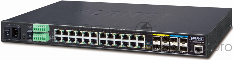 коммутатор PLANET IGS-6325-20T4C4X IP30 19 Rack Mountable Industrial L3 Managed Core Ethernet Switch, 24*1000T with 4 shared 100/1000X SFP + 4*10G SFP+ (-40 to 75 C, AC + 2 DC, DIDO), ERPS Ring, 1588, Modbus TCP, Cybersecurity features, Hardware Laye