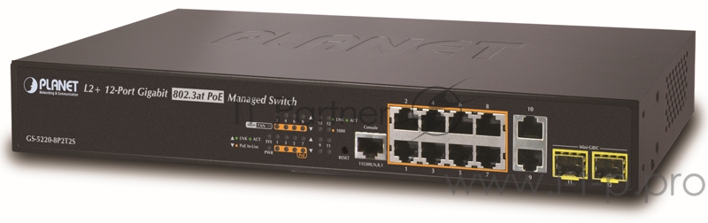 коммутатор PLANET IPv4/IPv6 L2+/L4 Managed 8-Port 802.3at High Power PoE Gigabit Ethernet Switch + 2-Port 100/1000SFP + 2-Port 10/100/1000T RJ45 (240W)